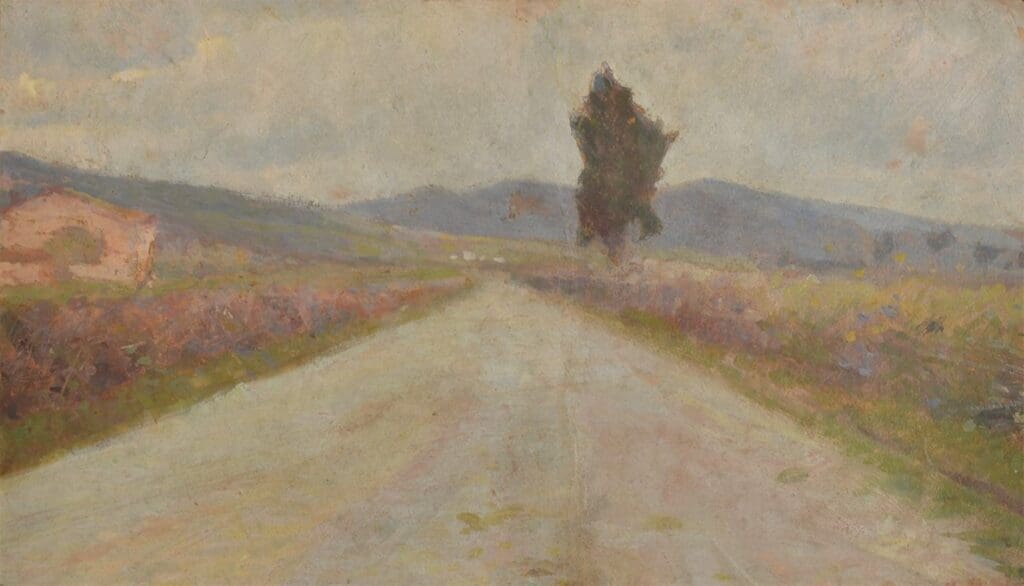 Modigliani, Paesaggio toscano,1898-1899, olio su cartone, Livorno, Museo Civico Giovanni Fattori